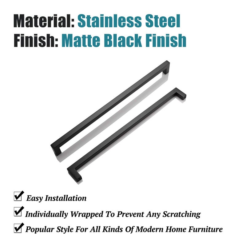 KNOBWELL 6 Pack Black Cabinet Pulls 12-3/5 inch Bathroom Cabinet Handles Long Stainless Steel Kitchen Cupboard Handles 12-3/5" Hole Spacing, 13" Overall Length - Image 5